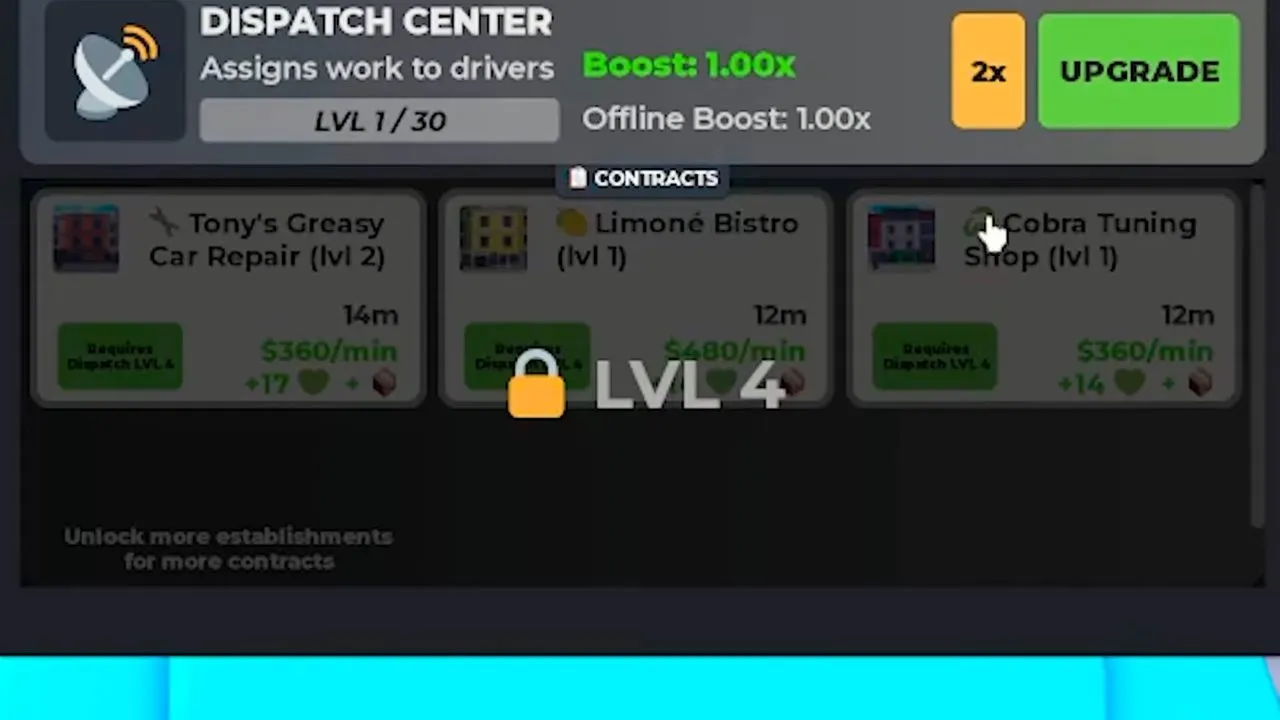 Taxi Boss making money in the Dispatch Center with contracts locked behind Dispatch LVL 4