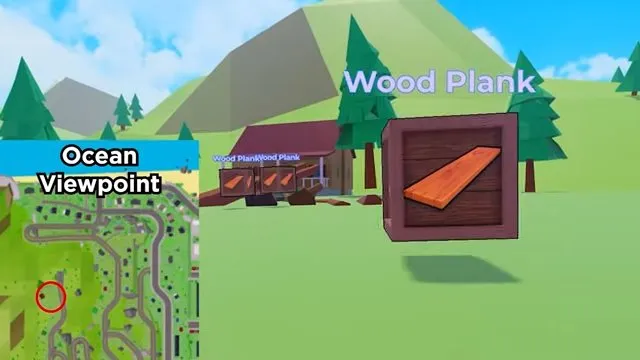 Taxi Boss wood planks beside a wooden cabin with a circled Ocean Viewpoint map inset